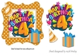 4th Birthday in funky gold polkadot frame with present