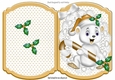 Cute polar bear with candy, in gold star cut and fold bracket card