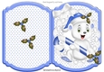 Cute polar bear with candy, in blue star cut and fold bracket card