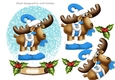 Toony Reindeer in blue in holly and berry 8x8 frame