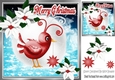 cute little red bird holding star with poinsettias 8x8