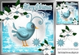 cute little blue bird holding star with poinsettias 8x8