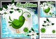 cute little green bird holding star with poinsettias 8x8