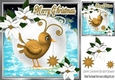 cute little gold bird holding star with poinsettias 8x8