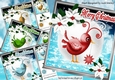 4 cute winter birds holding stars with poinsettias card fronts 8x8 mini kit