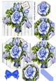 pretty shades of blue roses, on wood panel and lace bracket pyramids with butterflies
