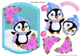 Cute penguin in hat and scarf with poinsettias topper