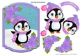 Cute penguin in hat and scarf with purple poinsettias topper