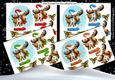  4 cute Toony reindeers in snow globes with holly card toppers mini kit