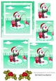 Cute penguin fishing on ice with holly square pyramids (turq)
