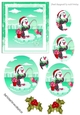 Cute penguin fishing on ice with holly oval pyramids (turq)