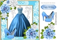 Pretty blue ball gown with flowers and shoes in lace ornate 8x8 frame