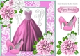 Pretty pink ball gown with flowers and shoes in lace ornate 8x8 frame
