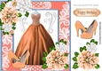 Pretty peach ball gown with flowers and shoes in lace ornate 8x8 frame