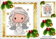 Pretty angel in gold star frame with holly and bells 8x8