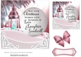 Pretty scene card front (pink) of snow/candle lamp and verse 7x7