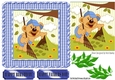 Mr Teddy gardening, with leaves card front 7x7 (blue)