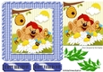 Mr Teddy watching the bees in the garden with leaves card front 7x7 (blue)