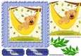 Mr Teddy having a snooze in the garden with leaves card front 7x7 (blue)