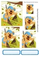 Mr Teddy gardening in green frame, with leaves square pyramids (blue)