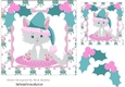 Grey Kitty in a turq santa hat sat on a mat 7x7