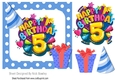 5th Birthday in funky blue polkadot frame with present 7x7