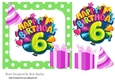 6th Birthday in funky green polkadot frame with present 7x7