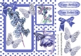 Pretty blue flowers in polkadot window frame 8x8