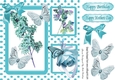 Pretty turq flowers in polkadot window frame 8x8