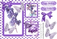 Pretty purple flowers in polkadot window frame 8x8