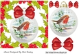 Robin in a snow bauble with red bows in holly frame 7x7