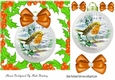 Robin in a snow bauble with orange bows in holly frame 7x7