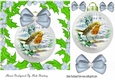 Robin in a snow bauble with silver bows in holly frame 7x7