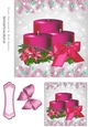 Pretty pink festive candles in holly frame with pink bow 7x7