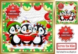 trio of carol singing penguins in bauble frame 8x8