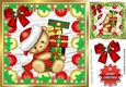 teddy in santa hat with presents in a bauble frame 8x8