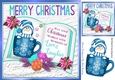 open book with verse, penguin in a cup with poinsettias 8x8