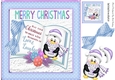 blue polkadot frame with open book and penguin 8x8
