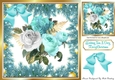 Pretty turq/white winter roses in bauble and fern frame 8x8