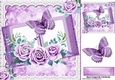 Pretty open book with lace and lilac roses with butterfly card front 8x8