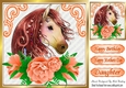 Beautiful water colour horse with peach roses 8x8