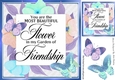 Pretty floral frame with FRIENDSHIP Verse with blue butterflies card front 8x8