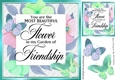 Pretty floral frame with FRIENDSHIP Verse with turq butterflies card front 8x8