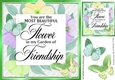 Pretty floral frame with FRIENDSHIP Verse with green butterflies card front 8x8