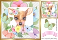 sweet water colour deer in flower frame with butterfly 8x8