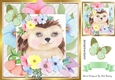 sweet water colour hedgehog in flower frame with butterfly 8x8
