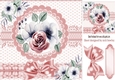 Pretty water colour flowers with border and bow 8x8