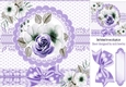 Pretty water colour flowers with border and purple bow 8x8