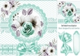 Pretty water colour flowers with border and turq bow 8x8
