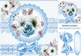 Pretty water colour flowers with border and blue  bow 8x8